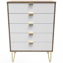 Crowndale 5 Drawer White Matt and Vintage Oak Wide Chest of Drawers Ready Assembled - Wilko - thumbnail 4