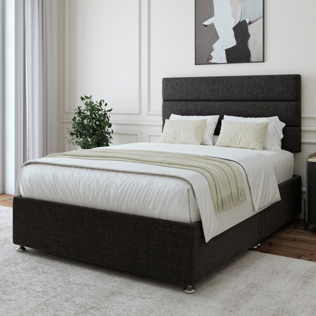 Bedmaster Super King Charcoal Linen 4 Drawer Divan Base with Pearl Headboard - Grey - Wilko - image 1
