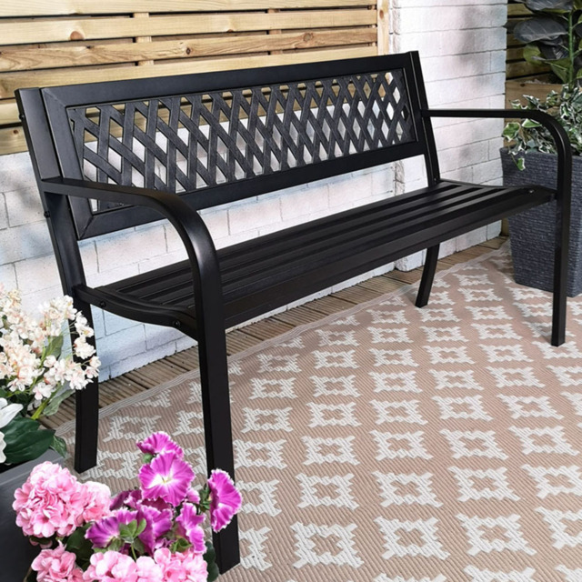 Samuel Alexander Keswick Metal Lattice Garden Bench - Size: 2 Seater - Black - Wilko - image 1