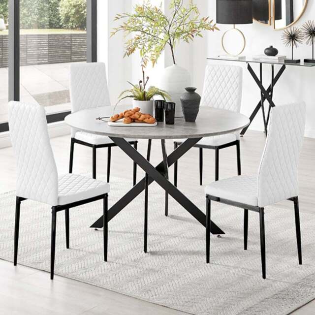 Furniturebox Arona Valera Concrete Effect 4 Seater Round Dining Set Grey and White - Wilko - image 1