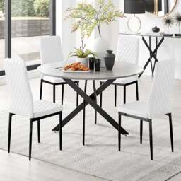 Furniturebox Arona Valera Concrete Effect 4 Seater Round Dining Set Grey and White - Wilko - thumbnail 1