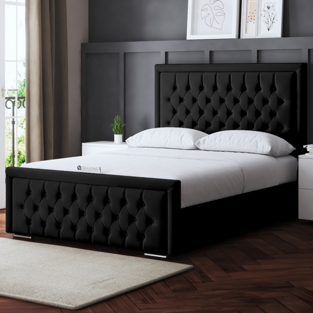 DS Living Allegra Double Black Upholstered Bed Frame with Headboard - Wilko - image 1