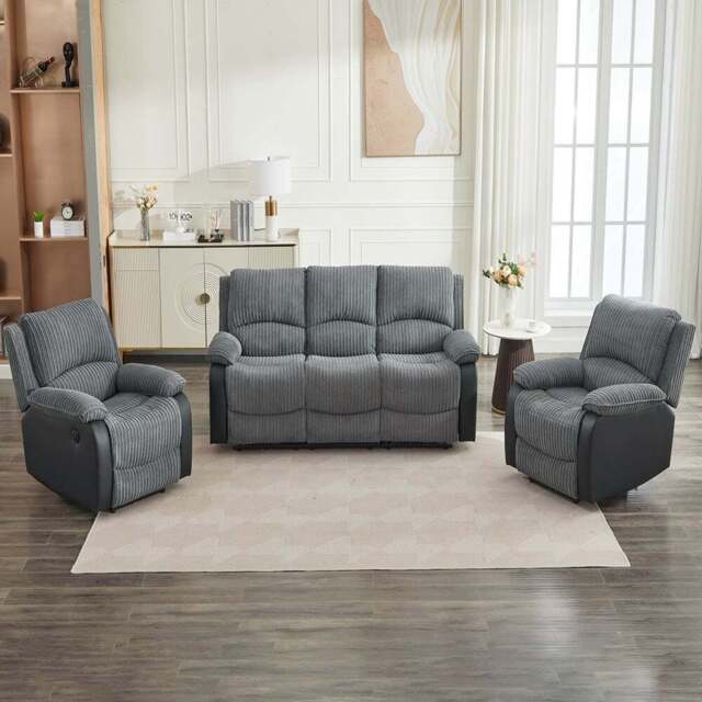 Furniture One 5 Seater Grey Sectional Corduroy Electric Recliner Sofa - Wilko - image 1