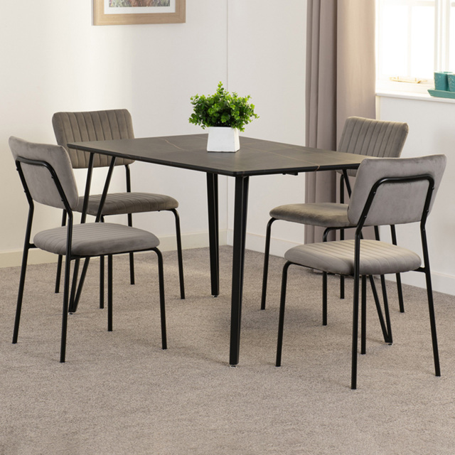 Seconique Marlow and Sheldon 4 Seater Dining Set Black Marble and Grey Velvet - Black Marble/Grey Velvet Fabric - Wilko - image 1