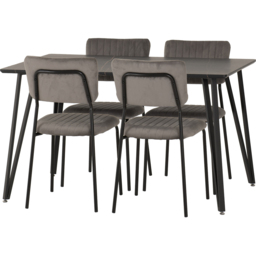 Seconique Marlow and Sheldon 4 Seater Dining Set Black Marble and Grey Velvet - Black Marble/Grey Velvet Fabric - Wilko - thumbnail 3