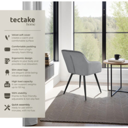 tectake Marilyn Grey and Black Velvet Padded Dining Chair - Size: Single - Wilko - thumbnail 7