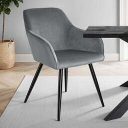 tectake Marilyn Grey and Black Velvet Padded Dining Chair - Size: Single - Wilko