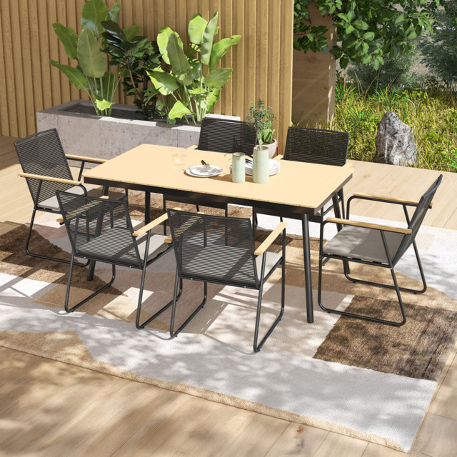 Outsunny 6 Seater Rattan Garden Dining Set Natural - Yellow - Wilko - image 1