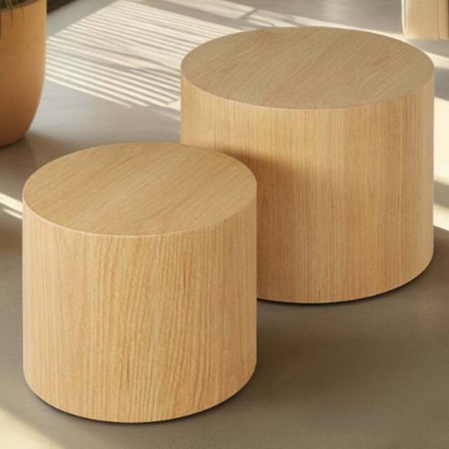 tectake Danny Round Oak Effect Coffee Tables Set of 2 - Size: 38 x 48 x 48cm - Brown - Wilko - image 1