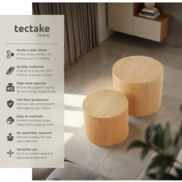 tectake Danny Round Oak Effect Coffee Tables Set of 2 - Size: 38 x 48 x 48cm - Brown - Wilko - thumbnail 6