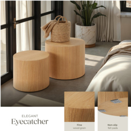 tectake Danny Round Oak Effect Coffee Tables Set of 2 - Size: 38 x 48 x 48cm - Brown - Wilko - thumbnail 5