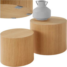 tectake Danny Round Oak Effect Coffee Tables Set of 2 - Size: 38 x 48 x 48cm - Brown - Wilko - thumbnail 3