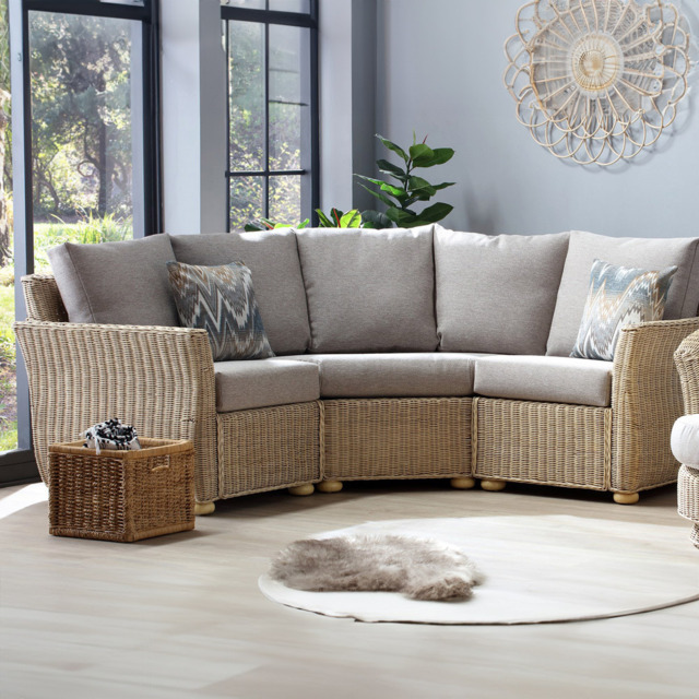 Desser Corsica 3 Seater Natural Rattan Biscuit Fabric Corner Sofa - Cream - Wilko - image 1