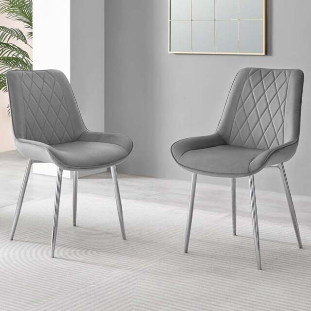 Furniturebox Cesano Set of 2 Grey and Chrome Velvet Dining Chair - Wilko - image 1