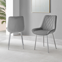 Furniturebox Cesano Set of 2 Grey and Chrome Velvet Dining Chair - Wilko - thumbnail 7