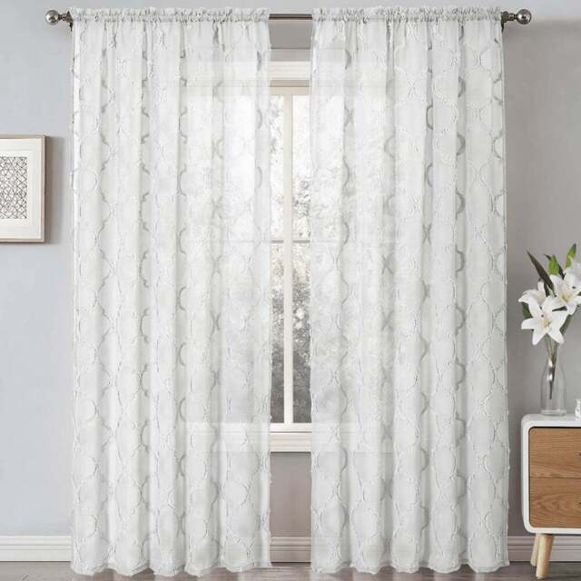 Velosso Tufted White Mariella Sheer Voile Panel Curtain 150 x 183cm - Size: W 150 x D 183cm - Wilko - image 1