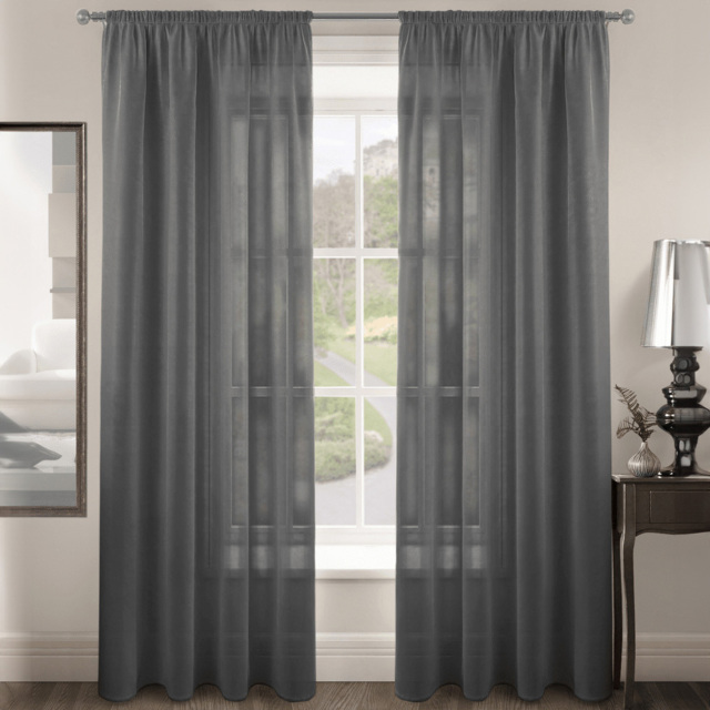 Velosso Riva Plain Charcoal Slot Top Voile Panel Curtain 150 x 122cm - Size: W 150 x D 122cm - Grey - Wilko - image 1