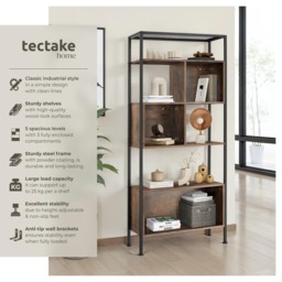 tectake Hastings 5 Shelf Industrial Dark Wood Shelving Unit - Brown - Wilko - thumbnail 7