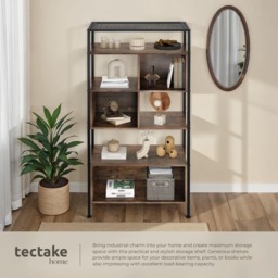 tectake Hastings 5 Shelf Industrial Dark Wood Shelving Unit - Brown - Wilko - thumbnail 4