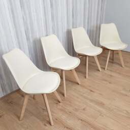 Kosy Koala Set of 4 Cream Plastic Dining Chair with Faux Leather Padded Seat - Denver - Wilko