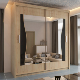 Sliding Wardrobes 4U Batumi 2 Door Oak Compact Curved Mirrored Wardrobe 150cm - Brown - Wilko