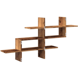 vidaXL 8 Shelf Brown Old Wood Effect Floating Wall Shelf - Size: 60.5 x 18 x 124.5cm - Wilko - thumbnail 5