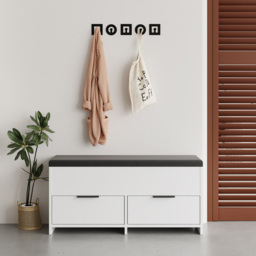Decortie Cove 2 Door 2 Shelf White Modern Shoe Storage Bench - Size: 50 x 106 x 34cm - Wilko - thumbnail 5