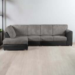 Luxor 4 Seater Black and Grey Jumbo Cord Left Hand Facing Full Back L Shaped Corner Sofa Set - Multi - Wilko - thumbnail 1