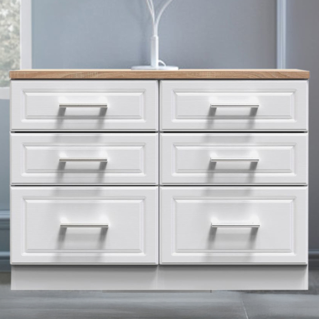 Crowndale Kent 6 Drawer White Ash and Modern Oak Midi Chest of Drawers - Wilko - image 1