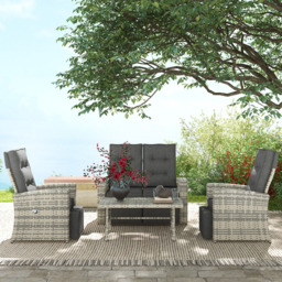Outsunny 4 Seater Light Grey Rattan Outdoor Sofa Set - Wilko - thumbnail 1