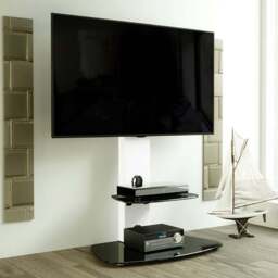 AVF Lucerne Satin White and Black Glass Curved Pedestal TV Unit - Size: 44.7 x 70 x 117.7cm - Multi - Wilko