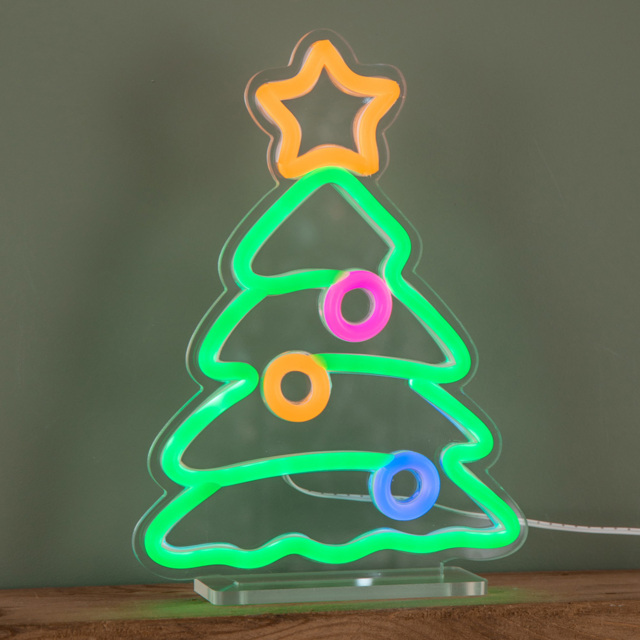Premier Multicolour LED Christmas Tree Table Top Neon Sign 25 x 17cm - Size: 25 x 17 x 2cm - Multi-Coloured - Wilko - image 1