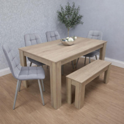 Kosy Koala 6 Seater Velvet Dining Bench Set Oak Effect and Grey - Multi - Portland - Wilko - thumbnail 5