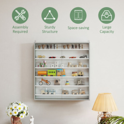 HOMCOM 7-Tier Glass Doors Graphite Wood Effect Wall Display Cabinet - Size: 83.0 cm x 9.5 cm x 80.0 cmcm - Grey - Wilko - thumbnail 7
