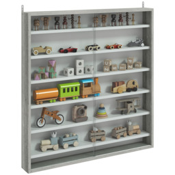 HOMCOM 7-Tier Glass Doors Graphite Wood Effect Wall Display Cabinet - Size: 83.0 cm x 9.5 cm x 80.0 cmcm - Grey - Wilko - thumbnail 3