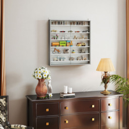 HOMCOM 7-Tier Glass Doors Graphite Wood Effect Wall Display Cabinet - Size: 83.0 cm x 9.5 cm x 80.0 cmcm - Grey - Wilko - thumbnail 5