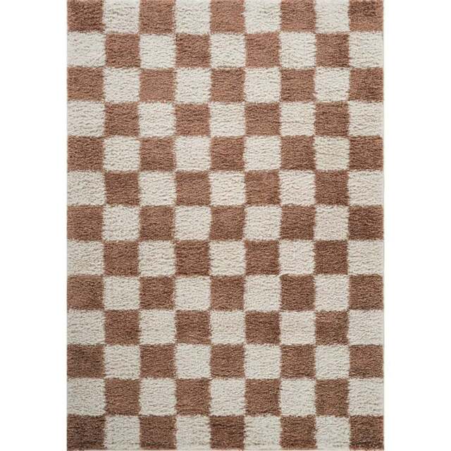 Desire Rugs Chester Terracotta Shaggy Checkered Rug 160 x 230cm - Size: 230 x 160 x 3cm - Orange - Wilko - image 1