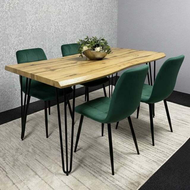 Kosy Koala 4 Seater Velvet Dining Set Green - Brown - Wilko - image 1