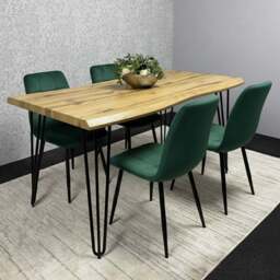 Kosy Koala 4 Seater Velvet Dining Set Green - Brown - Wilko