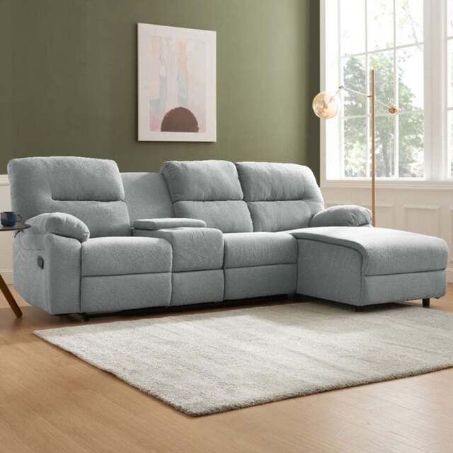 Home Detail Jacob 3 Seater Light Grey Right Hand Chaise Manual Recliner Sofa - Wilko - image 1