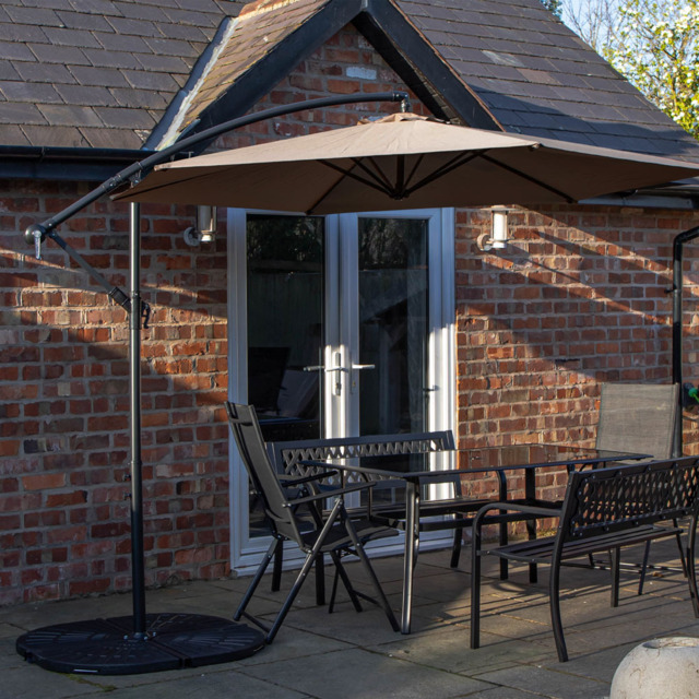 Samuel Alexander 6 Seater Rectangular Outdoor Dining Bench Set with Beige Banana Parasol and Base - Black - Wilko - image 1