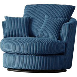 Luxor Marine Blue Jumbo Cord Swivel Chair - Size: Single - Wilko - thumbnail 4