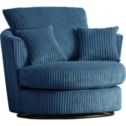 Luxor Marine Blue Jumbo Cord Swivel Chair - Size: Single - Wilko - thumbnail 3