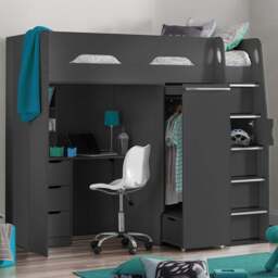 Julian Bowen Pegasus Anthracite High Sleeper with Storage - Size: Single - Silver - Wilko - thumbnail 1