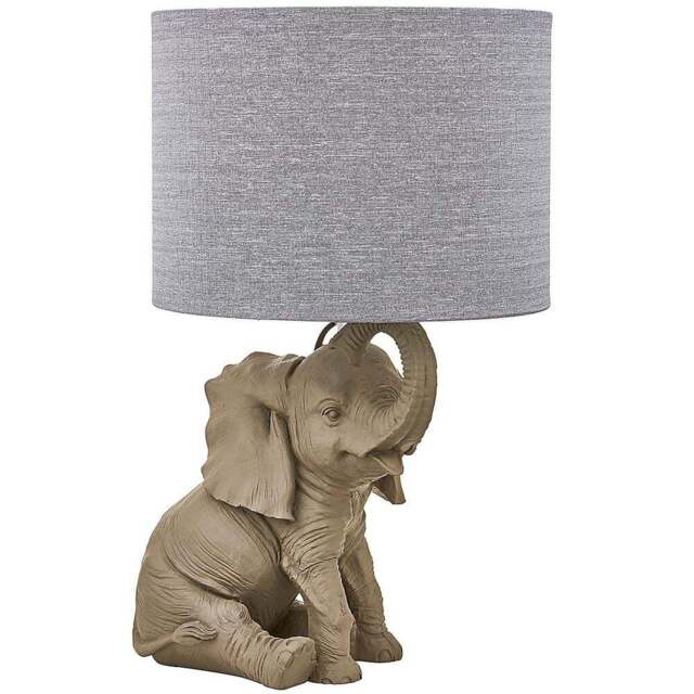 Kliving Hathi Fabric Shade Grey Resin Table Lamp - Size: 40 x 24 x 24cm - Wilko - image 1