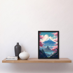 Artery8 Japanese Temple On Mount Fuji Lake Framed Wall Art Print 21 x 29.7cm - Size: 32.3 x 23.4 x 1.5cm - Blue - Wilko - thumbnail 3