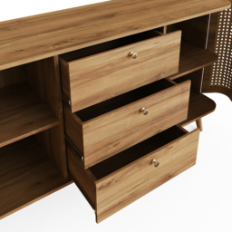 GFW Sorrel 2 Door 3 Drawer Oak Rattan Large Sideboard - Size: 73.5 x 140 x 39cm - Wilko - thumbnail 7
