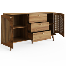 GFW Sorrel 2 Door 3 Drawer Oak Rattan Large Sideboard - Size: 73.5 x 140 x 39cm - Wilko - thumbnail 4