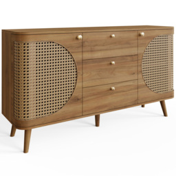 GFW Sorrel 2 Door 3 Drawer Oak Rattan Large Sideboard - Size: 73.5 x 140 x 39cm - Wilko - thumbnail 3