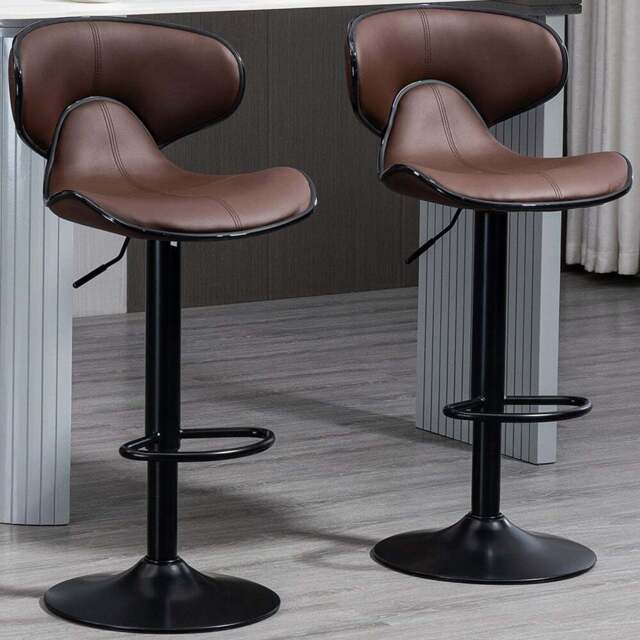 Portland Brown Faux Leather Height Adjustable Swivel Bar Stool Set of 2 - Wilko - image 1